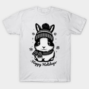 Hoppy Holidays: Festive Bunny's Snowy Celebration T-Shirt